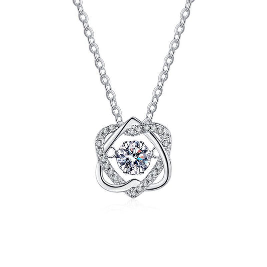 S925 silver necklace featuring a hexagram and overlapping hearts pendant with a brilliant round moissanite and GRA certificate