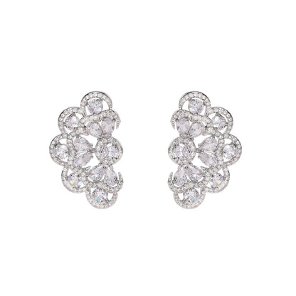 Monet Garden twin flower drop earrings in S925 silver with zircon butterfly studs and 18K white gold plating