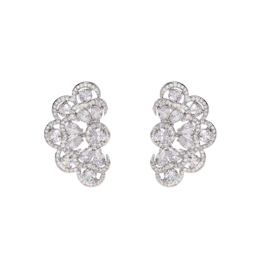 Monet Garden twin flower drop earrings in S925 silver with zircon butterfly studs and 18K white gold plating