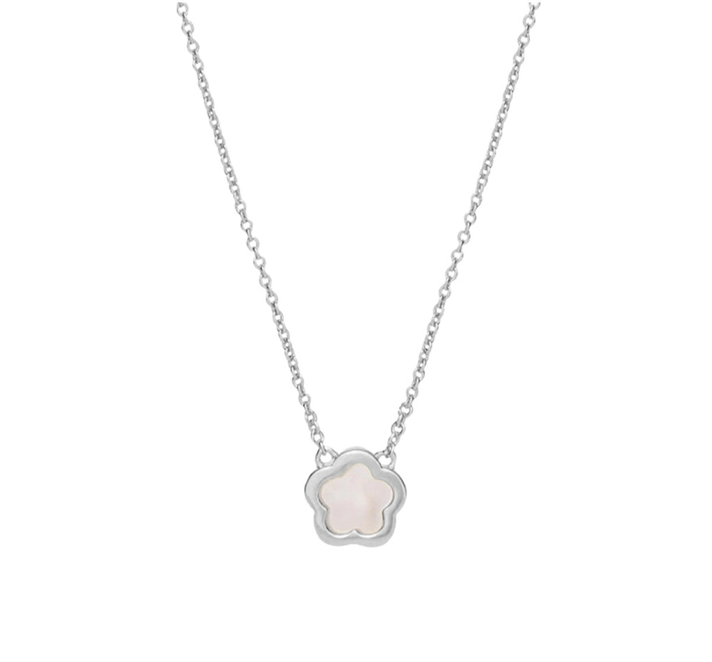 White mother of pearl flower pendant cable chain necklace in 18k gold plated jewelry