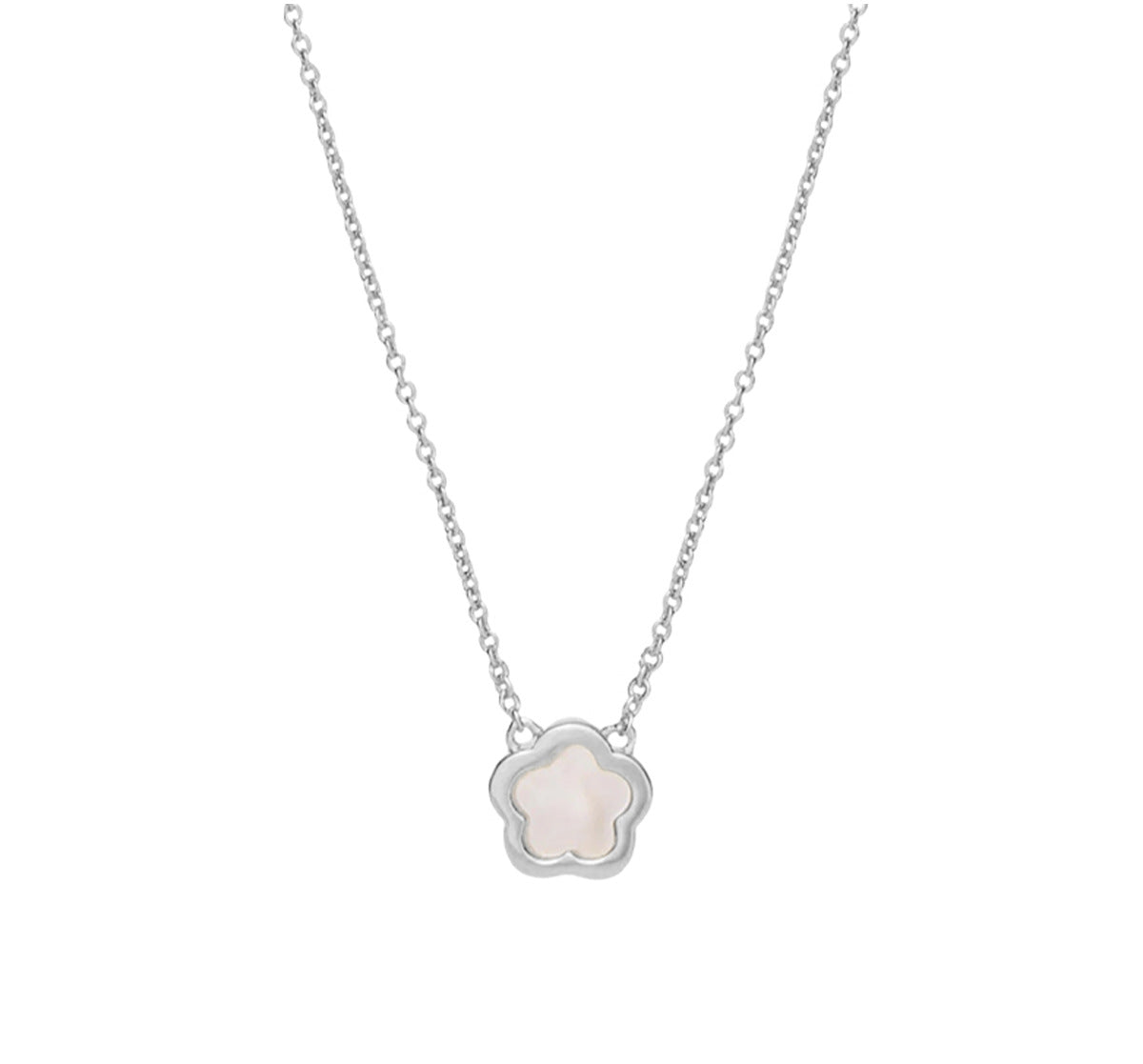 White mother of pearl flower pendant cable chain necklace in 18k gold plated jewelry