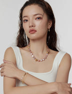 Mother of pearl and sparkling cubic zirconia U-shaped interlocking link stud drop earrings in 18k gold plated jewelry