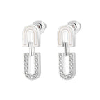 Mother of pearl and sparkling cubic zirconia U-shaped interlocking link stud drop earrings in 18k gold plated jewelry