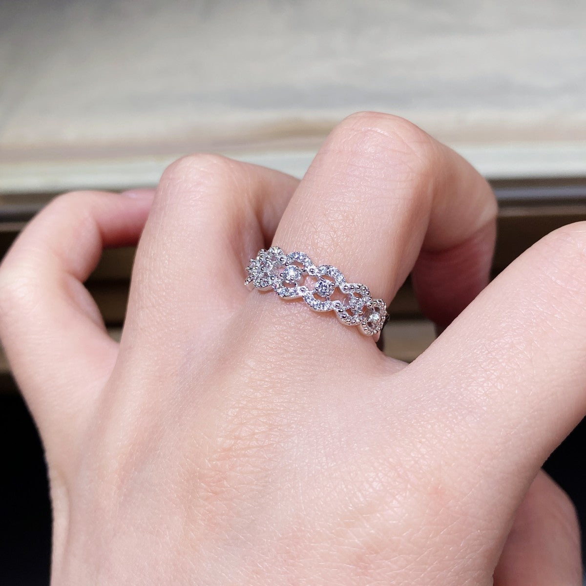 Luxurious Multi-Row Moissanite Pavé Statement Ring with a Solid Solid Polished Band and Full Brilliance