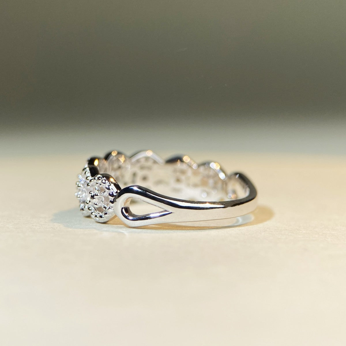 Luxurious Multi-Row Moissanite Pavé Statement Ring with a Solid Solid Polished Band and Full Brilliance