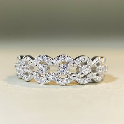 Luxurious Multi-Row Moissanite Pavé Statement Ring with a Solid Solid Polished Band and Full Brilliance