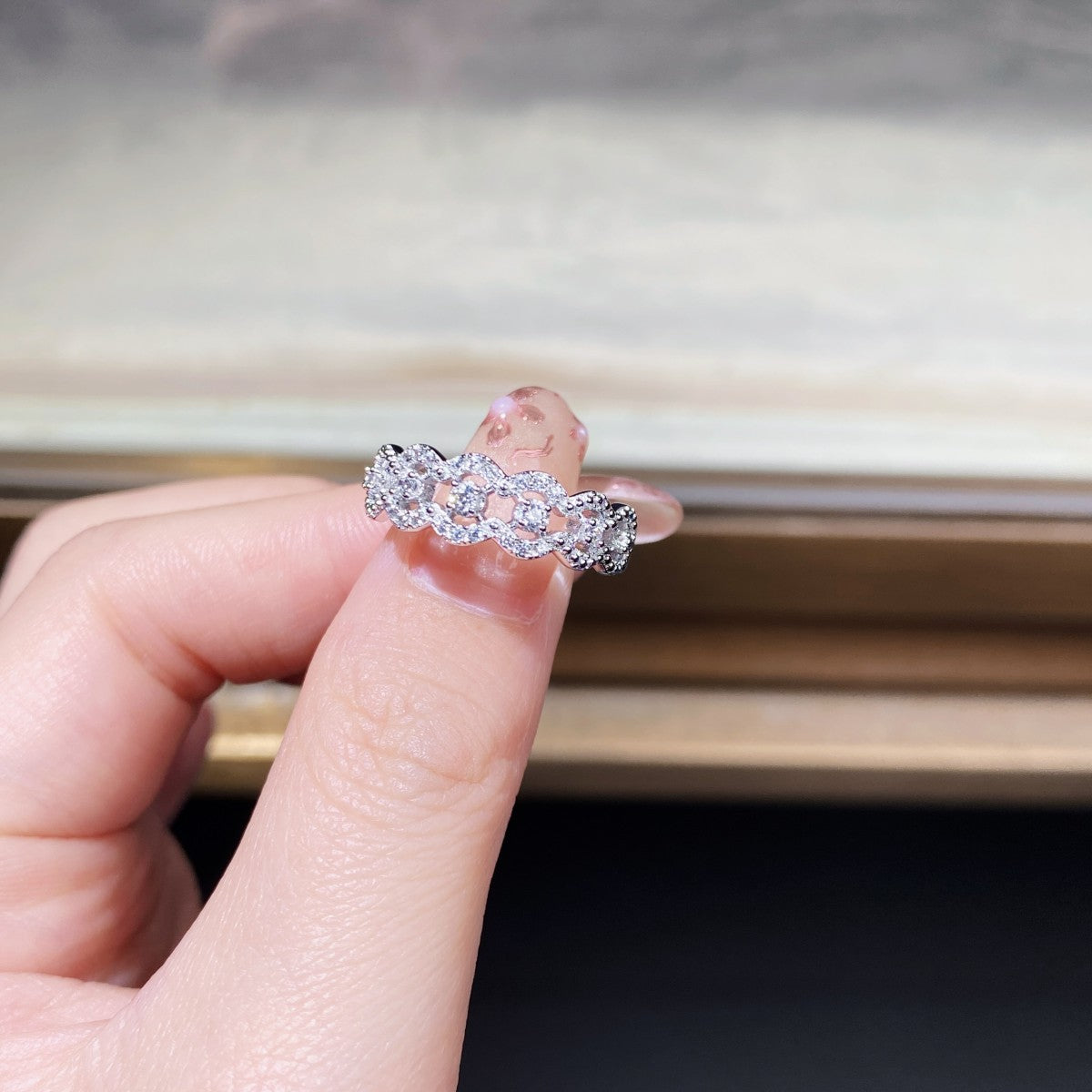 Luxurious Multi-Row Moissanite Pavé Statement Ring with a Solid Solid Polished Band and Full Brilliance