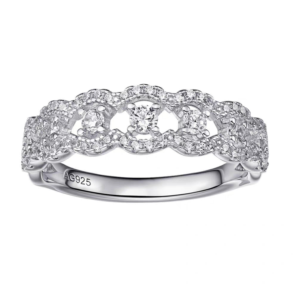 Luxurious Multi-Row Moissanite Pavé Statement Ring with a Solid Solid Polished Band and Full Brilliance