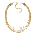Multi-strand layered waterfall chain necklace with fluid gold sliding accent in 18k gold plated jewelry