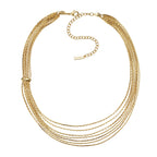 Multi-strand layered waterfall chain necklace with fluid gold sliding accent in 18k gold plated jewelry