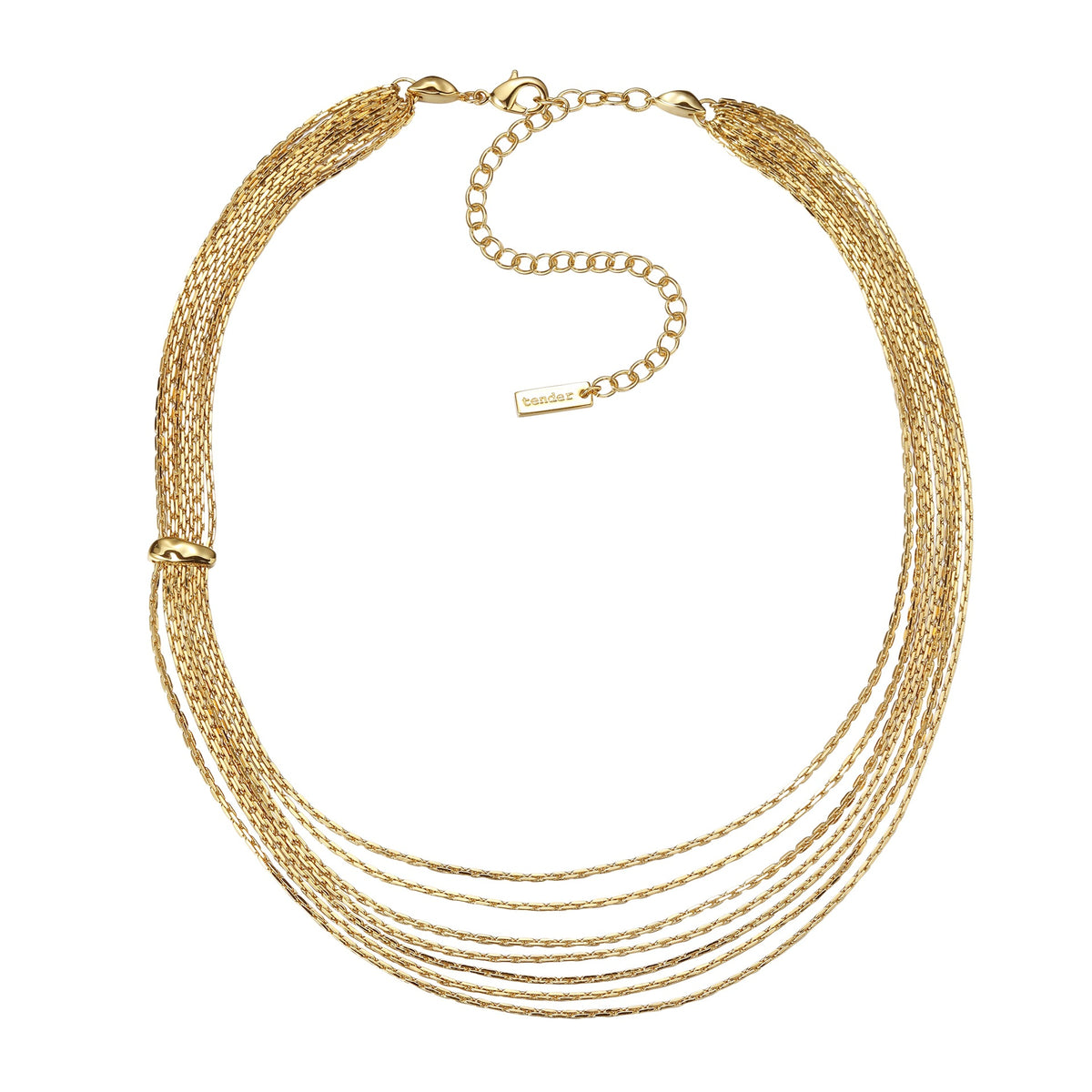 Multi-strand layered waterfall chain necklace with fluid gold sliding accent in 18k gold plated jewelry