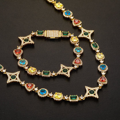 Elegant necklace featuring a vibrant multicolor gemstone pendant on a classic chain, available in gold and silver finishes