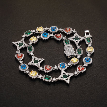 Elegant necklace featuring a vibrant multicolor gemstone pendant on a classic chain, available in gold and silver finishes