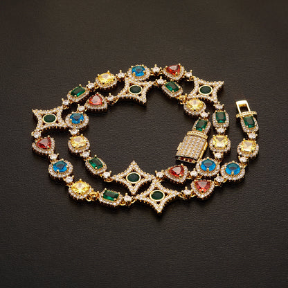 Elegant necklace featuring a vibrant multicolor gemstone pendant on a classic chain, available in gold and silver finishes