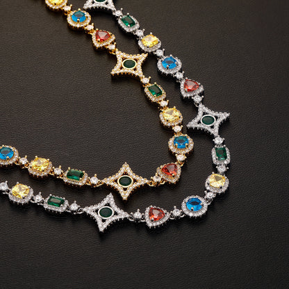 Elegant necklace featuring a vibrant multicolor gemstone pendant on a classic chain, available in gold and silver finishes