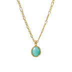 Natural amazonite oval pendant Figaro chain necklace in 18k gold plated waterproof stainless steel jewelry.