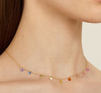Rainbow multi-color crystal dangle station cable chain necklace in 18k gold plated jewelry