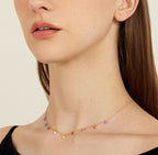 Rainbow multi-color crystal dangle station cable chain necklace in 18k gold plated jewelry