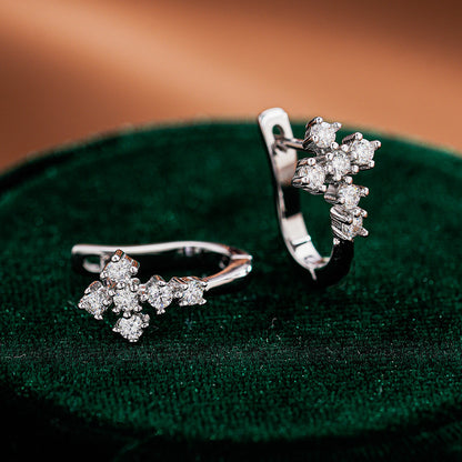 S925 silver cross stud earrings featuring a brilliant moissanite pave setting for a spiritual, elegant look