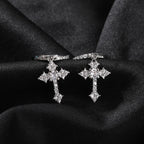S925 silver cross stud earrings featuring sparkling zirconia pave, available in gold and silver finishe