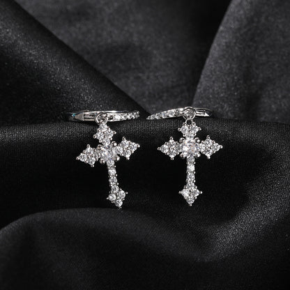 S925 silver cross stud earrings featuring sparkling zirconia pave, available in gold and silver finishe