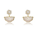 Gold S925 silver drop earrings featuring pink enamel studs and elegant dangling white pearls with a handmade finish