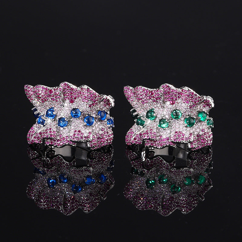 Bold Silver Irregular Ripple Statement Ring with Shimmering Zircon Pavé in a Modern Abstract Design