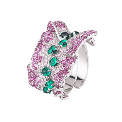 Bold Silver Irregular Ripple Statement Ring with Shimmering Zircon Pavé in a Modern Abstract Design