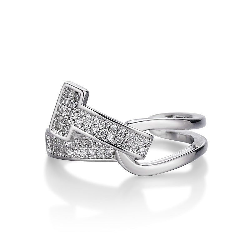 Personalized Letter T Initial Open Ring in 18K Gold Plated Band with Sparkling Zircon 