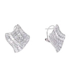 Silver huggie hoop earrings with a continuous row of sparkling clear zirconia stones in a pave setting