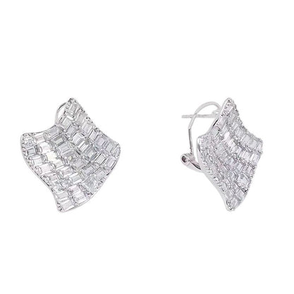Silver huggie hoop earrings with a continuous row of sparkling clear zirconia stones in a pave setting