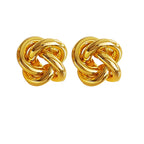 Bold gold Stainless steel jewelry multi-strand interwoven love knot stud earrings with hollow woven texture.