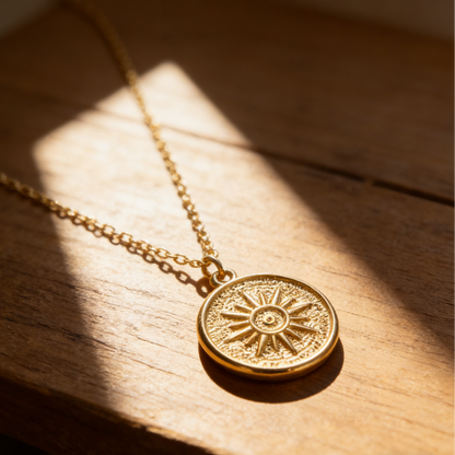 Vintage Sunburst Coin Pendant Necklace | Minimalist Layering Jewelry