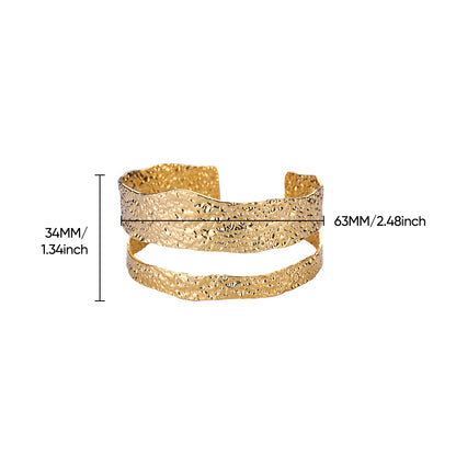 Textured Gold Double Layer Open Cuff Bracelet