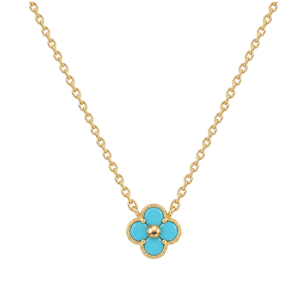 Turquoise four-leaf clover pendant cable chain necklace in 18k gold plated jewelry