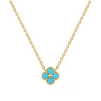 Turquoise four-leaf clover pendant cable chain necklace in 18k gold plated jewelry