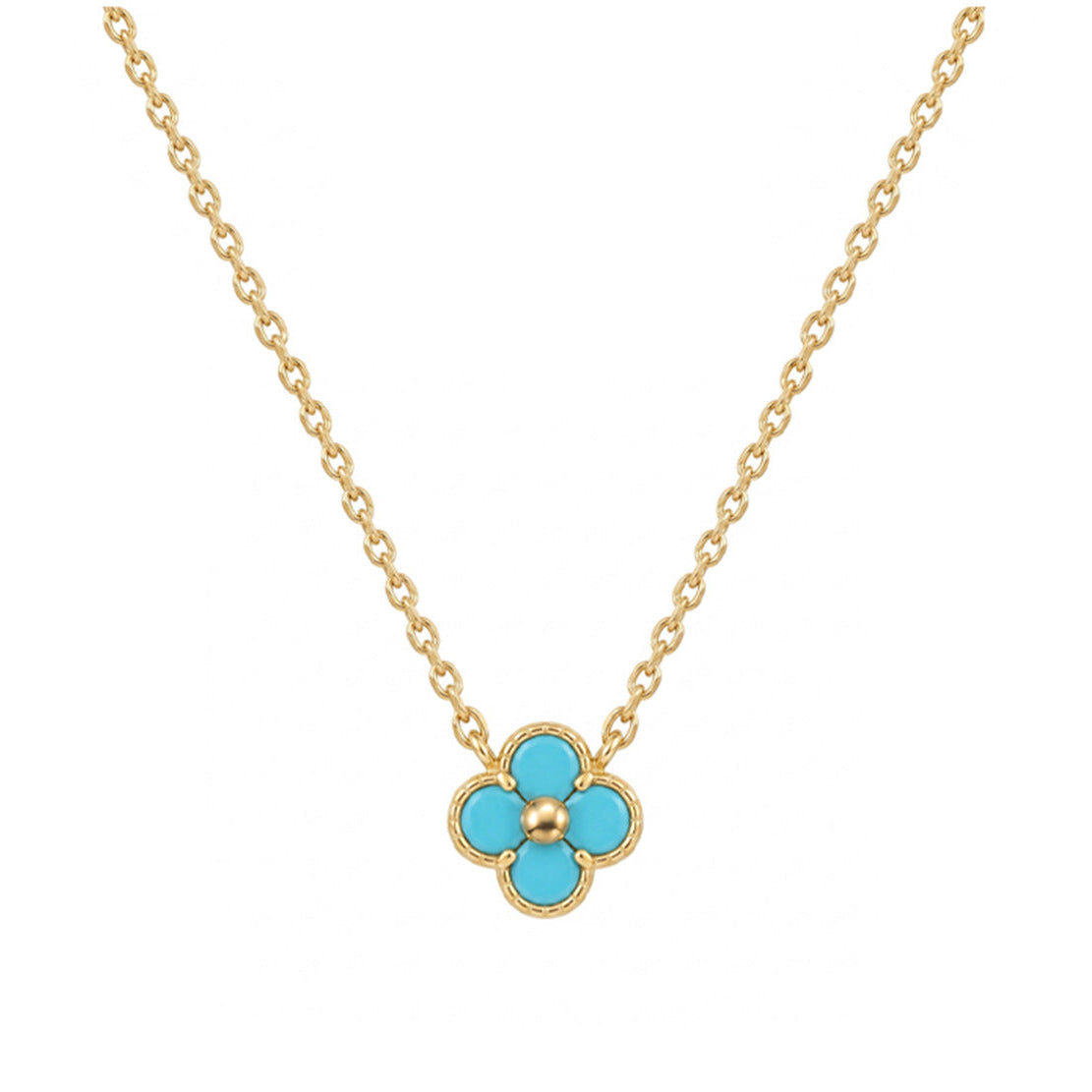 Turquoise four-leaf clover pendant cable chain necklace in 18k gold plated jewelry