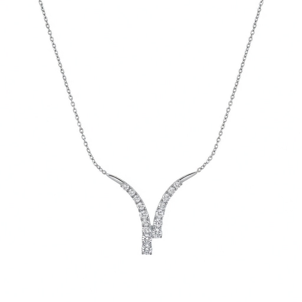 Elegant V-shaped horn pendant necklace featuring sparkling cubic zirconia stones in a minimalist design