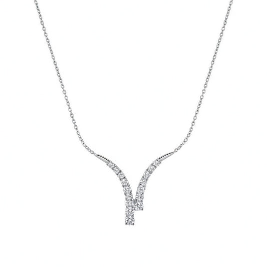 Elegant V-shaped horn pendant necklace featuring sparkling cubic zirconia stones in a minimalist design
