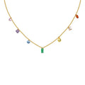 Vintage rainbow crystal dangle bead chain necklace in 18k gold plated 316l titanium steel jewelry