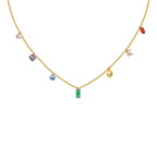 Vintage rainbow crystal dangle bead chain necklace in 18k gold plated 316l titanium steel jewelry