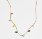 Vintage rainbow crystal dangle bead chain necklace in 18k gold plated 316l titanium steel jewelry