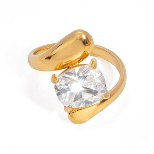 Dazzling Spiral Glow Ring featuring a Brilliant Cubic Zirconia Centerpiece in Waterproof Gold Plated Stainless Steel