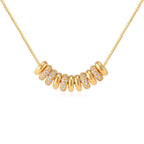 Waterproof stainless steel jewelry collection featuring 18k gold plated disc bead pave crystal tassel pendant necklace