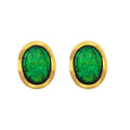 Waterproof stainless steel jewelry collection featuring hypoallergenic gold plated vintage oval emerald green resin stone stud earrings.