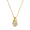 Waterproof stainless steel jewelry collection featuring 18k gold plated molten teardrop crystal pendant necklace.