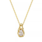 Waterproof stainless steel jewelry collection featuring 18k gold plated molten teardrop crystal pendant necklace.