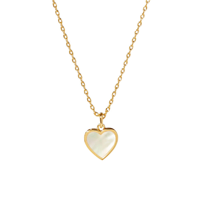 18k gold plated waterproof stainless steel jewelry white mother of pearl heart pendant cable chain necklace.