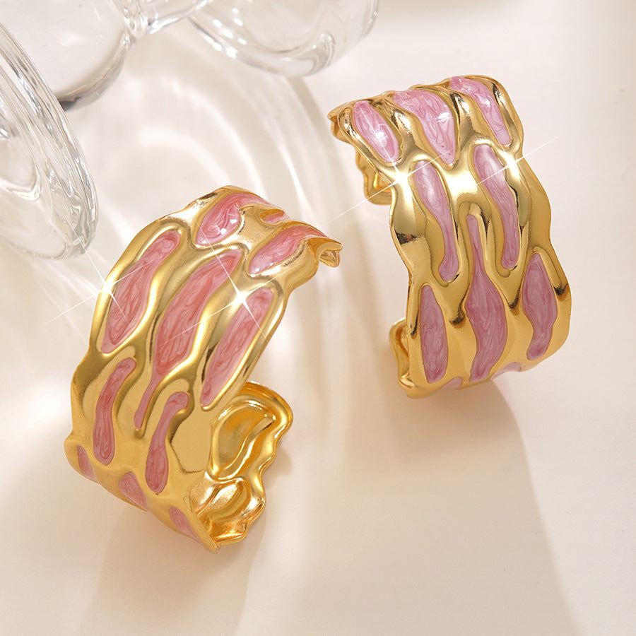 Wholesale stainless steel jewelry 304 stainless steel gold chunky wide cuff bangle bracelet with colorful liquid enamel pattern.