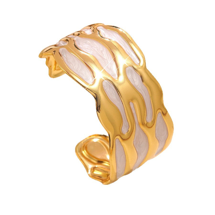 Wholesale stainless steel jewelry 304 stainless steel gold chunky wide cuff bangle bracelet with colorful liquid enamel pattern.